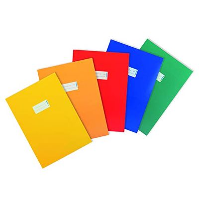 HERMA Cardboard Exercise Book Cover A4, with inscription field, made of extra-strong cardboard, slip on cover jackets for school, pack of 5, assorted colours