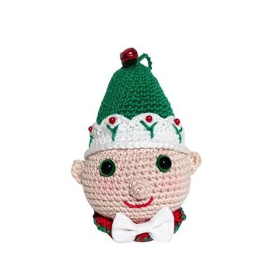 Amigurumi Palla di Natale ad uncinetto Elfo con cappello verde 9x13 cm (70NT) - Made in Italy