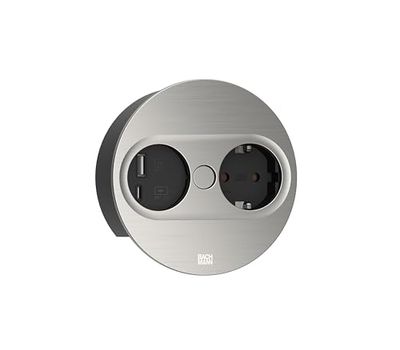 BACHMANN Enchufe empotrable Twist 2 Redondo 1 x Enchufe con USB A y USB C 2 m Cable Enchufe de Mesa para Cocina y Oficina Aspecto de Acero Inoxidable 946.004 (con Apertura automática y Revestimiento