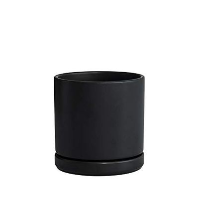 D'vine Dev Keramisk planteringskruka med dräneringshål och fat, inomhus cylinder rund planteringskruka, 15 cm, svart, 94-O-S-2
