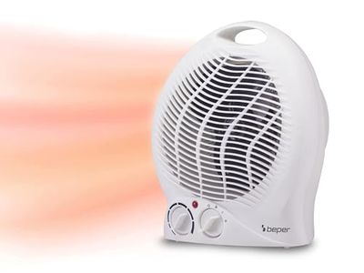 BEPER P203TER202 Ventilatorkachel, 2000W, 2 Selecteerbare vermogens, Compacte Ventilatorkachel met Instelbare Thermostaat, Eco-modus en Automatische Uitschakeling, Wit
