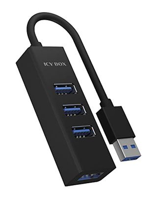 ICY BOX - Hub USB 3.0 a 4 porte con connessione USB 3.0, cavo integrato, alluminio, colore: Nero