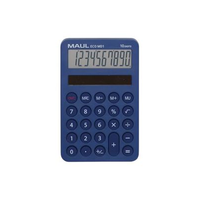 MAUL Eco MD 1 Zakrekenmachine op zonne-energie, 10 cijfers en 5 functies, rekenmachine van 60% gerecycled kunststof, tafelrekenmachine voor kantoor, school, blauwe engel/uz116, blauw