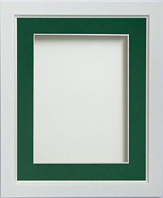 Frame Company Ainsworth Range White 10x8 inch Picture Photo Frame with Bottle Green Mount for Image 6x4 inch * Choice of Sizes* Fitted with Real Glass