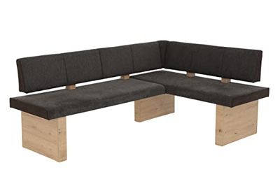 Hela Tische, Linn Banco Esquinero, Tela Tejida Marrón, Estructura de Madera de Roble Artisan, Montaje A La Izquierda-Derecha, Capacidad de Carga Aprox. 300 kg, Dimensiones 200 x 140 x 83 cm