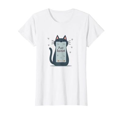 Asistente de ronroneo: Lindo diseño de teléfono Inteligente de Gato para Amantes de Las Camiseta, Mujer, Blanco, 3XL
