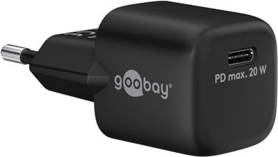 goobay 65403 USB-C PD (Power Delivery) nano-snellader 20 W, oplader/voeding/oplader voor USB type C-apparaten/iPhone/iPad/Samsung Galaxy Series/Google Pixel, zwart