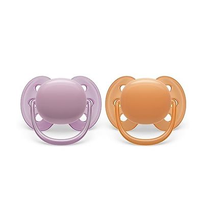 Philips Avent Sucette ultra-douce - 2 sucettes douces et flexibles pour bébés âgés de 6 à 18 mois, sans BPA, avec étui de transport stérilisateur (modèle SCF091/33)