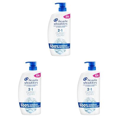Head & Shoulders Classic Clean 2in1 Anti Dandruff Shampoo, 1000ml. Up to 100% Flake Free, Clinically Proven. For Any Hair and Scalp Type. For Daily use. Clean Feeling (Pack of 3)