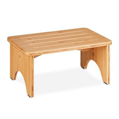 Relaxdays Footstool Bamboo, up to 100 kg, Stable Step Stool, HWD: 17.5 x 39 x 25 cm, Children's Bathroom Stand, Natural