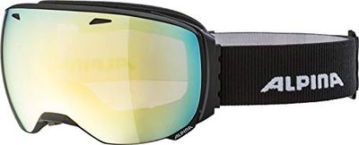 ALPINA BIG HORN QV - Masque de ski miroir, photochromique et à contraste amélioré avec protection UV 100% pour adultes, black matt, one size
