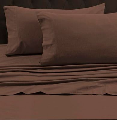 Tribeca Living King Lyxig platt platt lakan i solid flanell, choklad