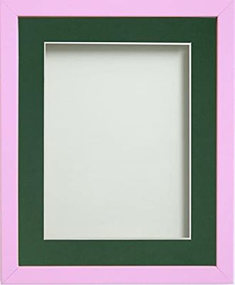 Frame Company Jellybean Range Pink Wooden A4 Picture Photo Frame with Bottle Green Mount for Image 10x6 inch * Choice of Colours & Sizes* Fitted with Perspex