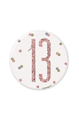 Unique Party 84864 Nummerbadge | Glittery Rosegold | 1 st, roségoud, leeftijd 13