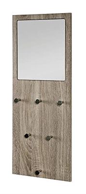HAKU Möbel Wandkapstok chroom, eiken truffel, MDF, metaal, spiegel - Maat: B 30 cm x H 80 cm x D 6 cm, Stijl: Modern