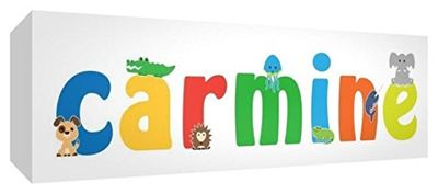 Little Helper LHV-CARMINE-1542-15IT Toile de Nursery avec panneau avant, motif personnalisable avec nom de garçon Carmine, multicolore, 15 x 42 x 4 cm