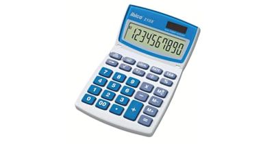 Ibico, Calculatrice de bureau 210X, compacte pour le bureau, la maison et l’école, Blanc/Bleu, 104 x 11 x 166 mm, IB410154