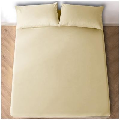 GC GAVENO CAVAILIA Lisa Bajera Ajustable de fácil Cuidado, sábanas súper Suaves, Fundas de Almohada de polialgodón, Crema, 4Ft Double