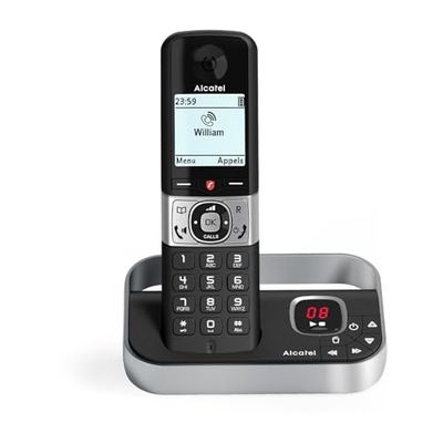 ALCATEL F890 Voice - Téléphone Fixe Sans Fil DECT Avec Répondeur - Écran Graphique Haute Résolution - Mains Libres - Blocage Des Appels - Sonnerie VIP - Répondeur 50 Min - Noir/Gris
