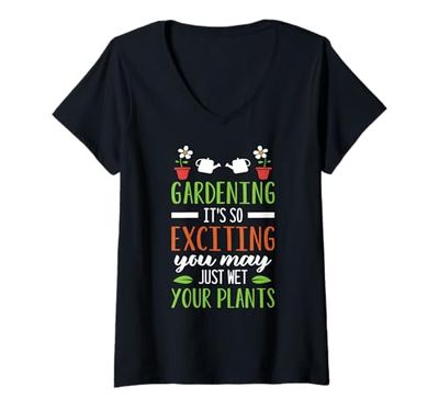 Womens Funny Excited Wet My Plants Gardening Plant Lover Gardener V-Neck T-Shirt