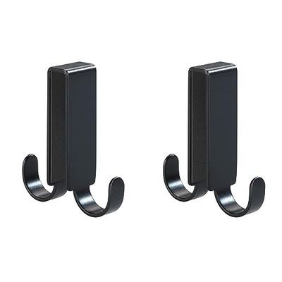 Wenko Doppio gancio per doccia Vieste Nero opaco - Gancio per parete box doccia, Acciaio inossidabile, 2 x 7 x 5.5 cm, Nero (Confezione da 2)