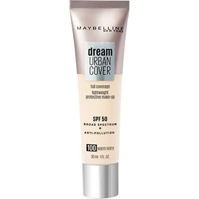 Maybelline New York Fondotinta Liquido Dream Urban City, Coprenza Medio-alta, SPF 50, Protegge dall'inquinamento, Warm Ivory (100), 30 ml