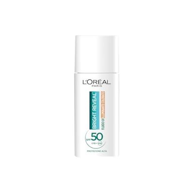 L'Oréal Paris Fluido UV Anti-Macchie, Per Tutti i Tipi di Pelle, Incarnato Luminoso, Macchie Scure e imperfezioni Meno Visibili, Con Niacinamide e SPF50, Bright Reveal, Tonalità: Medium, 50 ml