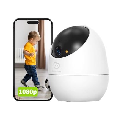 Beans View Telecamera di sicurezza per interni, visione notturna a colori, telecamera Wi-Fi per animali domestici/cane/gatto a 360°, 1080P, rilevamento e tracciamento del movimento umano (D210 2MP)