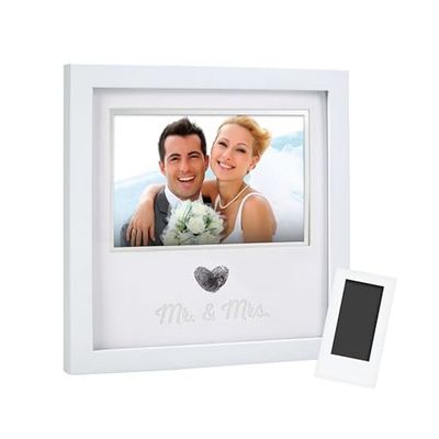 Pearhead - Marco de Fotos para Recuerdos de Boda, Madera, Mr. and Mrs. Thumbprint Frame, 1.75 x 20.6 x 20.6 cm