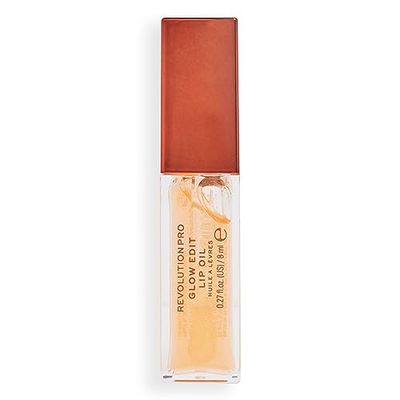 Revolution Pro, Glow Edit Shimmer Lip Oil, Non-Sticky & Hydrating Formula, Contains Vitamin E, Glossy Finish, Forever Orange, 8ml