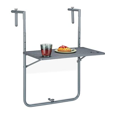 Relaxdays Tavolino da Balcone Pieghevole, 59,5 x 60 cm, Mini Tavolo Appeso, Regolabile in Altezza, Salvaspazio, Grigio