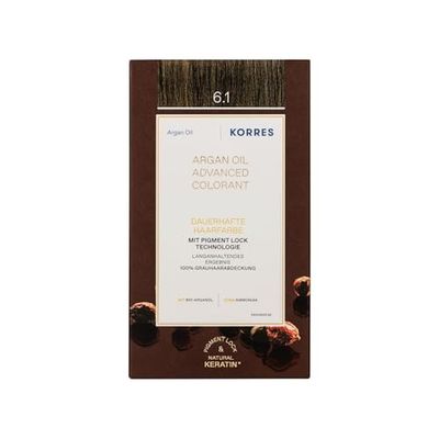KORRES ARGAN OIL Colorant - tintura per capelli senza ammoniaca all'olio di argan biologico, Biondo scuro cenere 6.1, 100% di copertura dei capelli bianchi e vegano