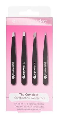 Brushworks HD 4 Piece Combination Tweezer Set Lot de pinces à épiler combinées Black