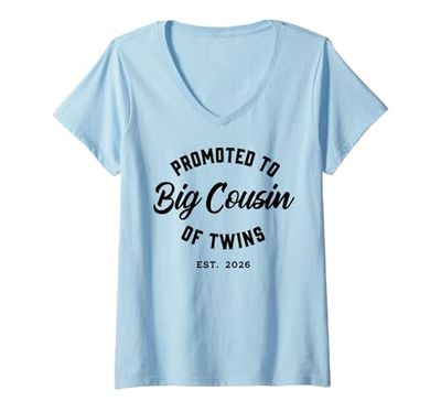 Womens Promoted to Big Cousin of Twins 2026 Twins Baby Reveal V-Neck T-Shirt