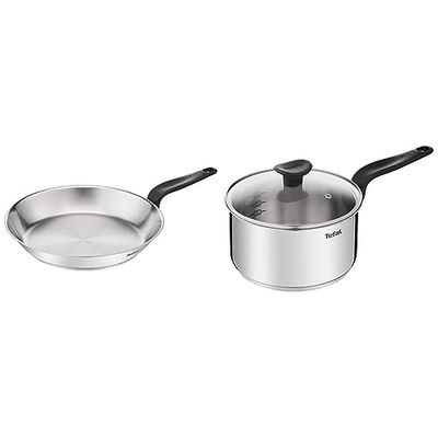 Tefal Primary Poêle inox 28 cm, Garantie 10 ans, Acier inoxydable haute qualité, Induction, Pour cuisiner de délicieuses recettes et déglacer E3080604 & PRIMARY casserole inox 20 cm / 3 L + CV