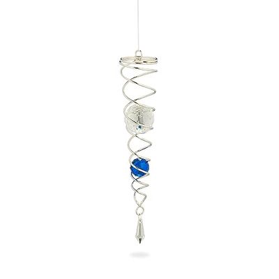 Relaxdays Campanella a Vento con Palline di Vetro, Sonagli in Metallo da Appendere per Interni e Esterni, Blu Argentato, 46 x 5 cm