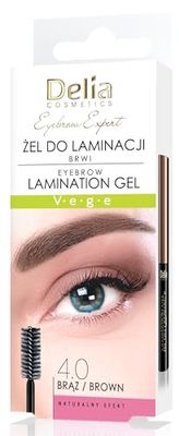 Delia Cosmetics Eyebrow Expert - Gel de lamination des sourcils - Marron - Formule végétalienne - Fixation de la forme des sourcils - Renforcement de la couleur - Biotine, Peptides, Glycérine - 4ml