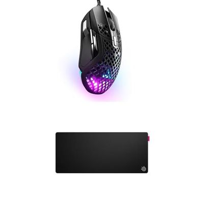 SteelSeries Aerox 5 - Holey RGB Gaming Mouse - Ultra-lightweight Water Resistant Design - 18K DPI TrueMove Air Optical Sensor QcK XL Performance Speed Gaming Mousepad 900x400mm