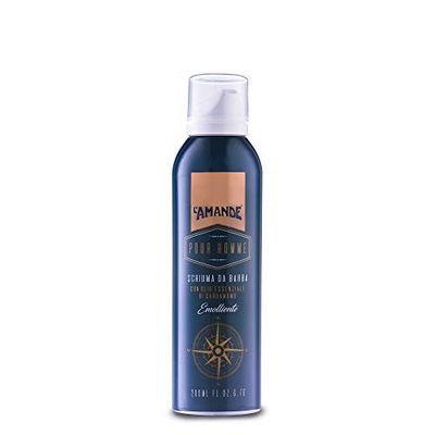 L'AMANDE - Schiuma da Barba Purificante con Olio Essenziale di Cardamomo, Schiuma da Barba Uomo al Limone, Emulsione Spray contro Irritazioni, Favorisce la Scorrevolezza del Rasoio - Pour Homme 200 ml