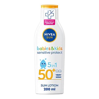 NIVEA SUN Kids Protect & Sensitive Sun Lotion (200ml) Sunscreen with SPF 50+, Kids Suncream for Sensitive Skin