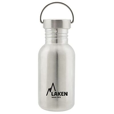 Laken Basic roestvrijstalen fles, drinkfles met brede opening met roestvrijstalen schroefsluiting, BPA-vrij, 0,5 l, zilver