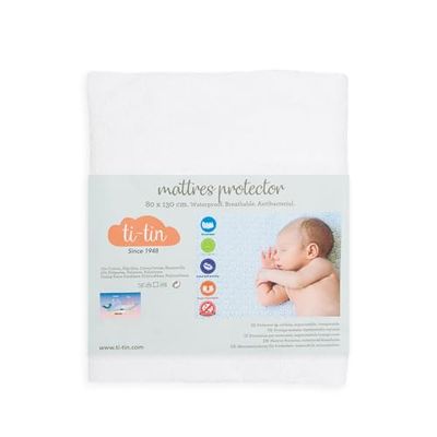 Protector de Colchón de Cuna 130x80 cm Impermeable y Transpirable en Rizo de Algodón Suave, Ajuste con Elásticos, Anti-Bacterias y Lavable