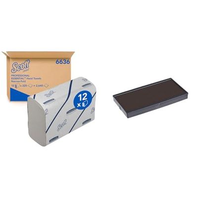 Scott Essential Hand Towels 6636 - Narrow-Fold Paper Hand Towels - 12 Clips x 220 White Paper Towels & COLOP E/50/1 Black Replacement Ink Pads - Pack of 2 | 107224 | Black Stamp Pads to fit COLOP