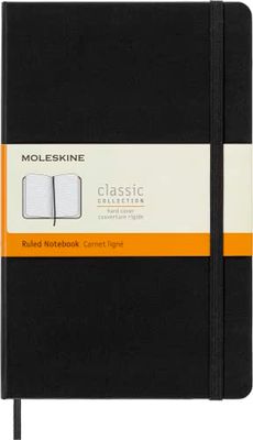 Moleskine - Cuaderno Clásico con Hojas Rayadas, Tapa Dura y Cierre Elástico, Color Negro, Tamaño Grande 13 x 21 cm, 240 Hojas