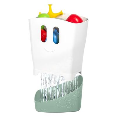 Ubbi Organizador de juguetes de baño independiente con estante de secado extraíble y cuchara para niños pequeños y bebés, color salvia