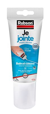 Rubson Je Jointe Mastic Transparent 150 ml, mastic étanche anti-moisissure en tube prêt à l'emploi, mastic silicone durable pour joints sanitaires spécial Bain & Cuisine