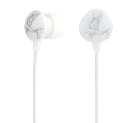 Maxim EE1593MAXWHTPRTNL - Auricolari in-ear con filo, auricolari extra inclusi, 3,5 mm, auricolari per telefono, iOS, Android, laptop, giochi, viaggi, motivo bianco, cavo da 1,2 m, auricolari in gomma