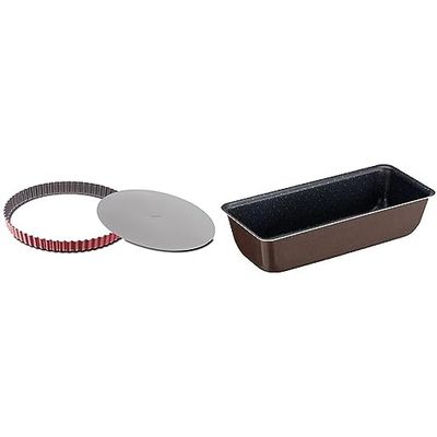 TefalJ 1641514 Delibake Moule A Tarte 28 cm A Fond Amovible Acier Rouge Carbone & Perfectbake Moule A Cake 28cm Aluminium 100% Recyclé J5547302, fabriqué en France