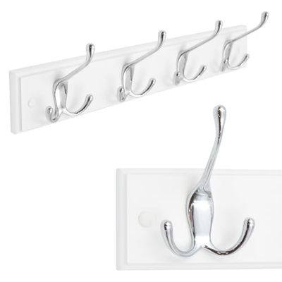 Anika Wall-Mounted Coat Rack Hallway Clothes Organiser with 4 Hooks/All Fixings Included / 47 x 7 cm (White)