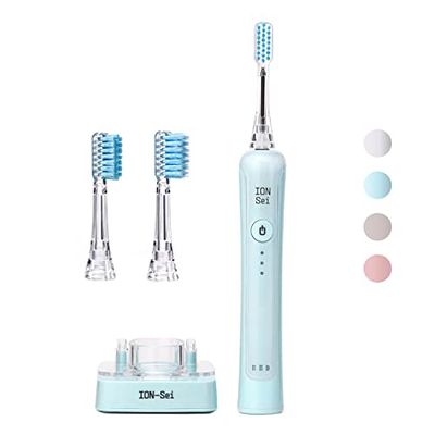 ION-Sei Brosse à dents électrique sonique, ionique, brevetée, jusqu'à 31 000 mouvements de brosse par minute, établie au Japon, pour le nettoyage électronique et ionique des dents et soins des gencives, bleu lac